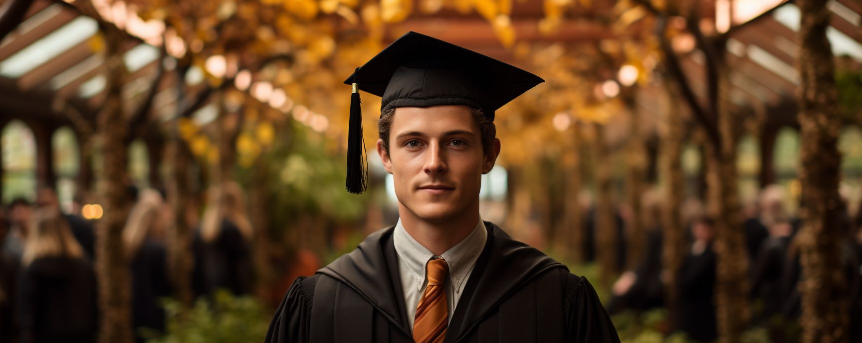 Serene graduate in cap and gown, autumn