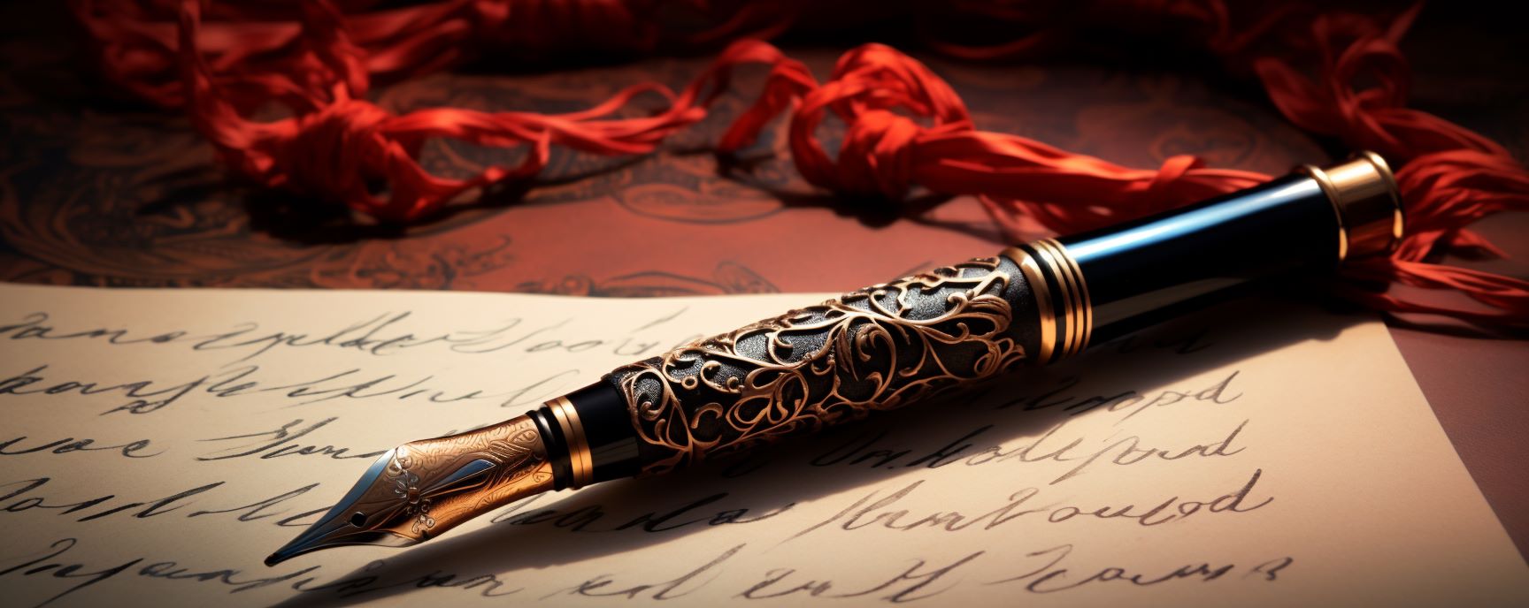 Ornate fountain pen on handwritten letter